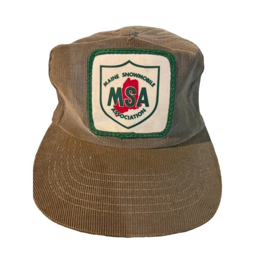 Vintage hat snowmobile snapback corduroy Maine cap. great patch!